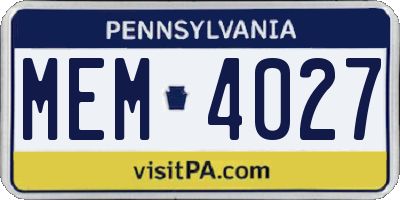 PA license plate MEM4027