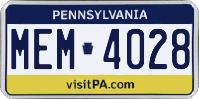 PA license plate MEM4028