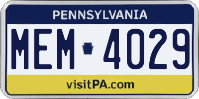 PA license plate MEM4029