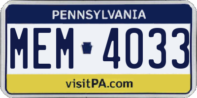 PA license plate MEM4033