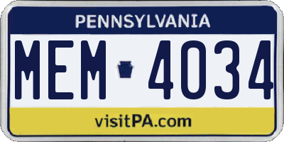 PA license plate MEM4034