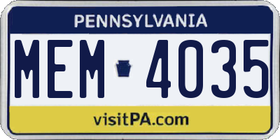 PA license plate MEM4035