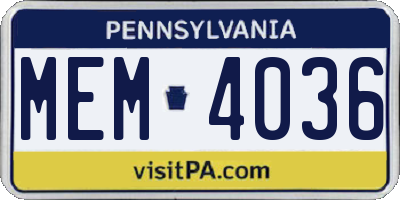 PA license plate MEM4036