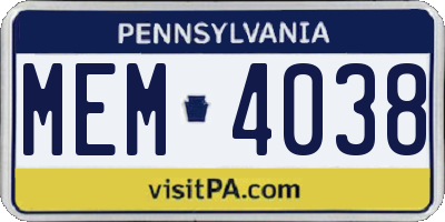 PA license plate MEM4038