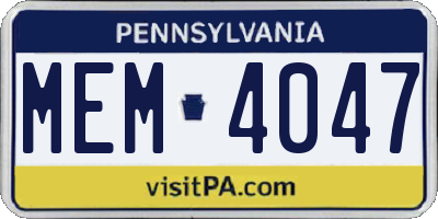 PA license plate MEM4047