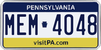 PA license plate MEM4048