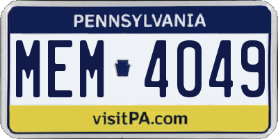 PA license plate MEM4049