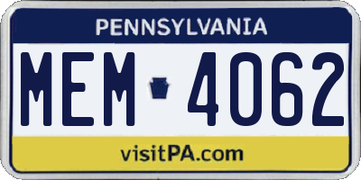 PA license plate MEM4062