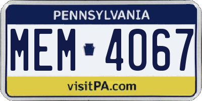 PA license plate MEM4067