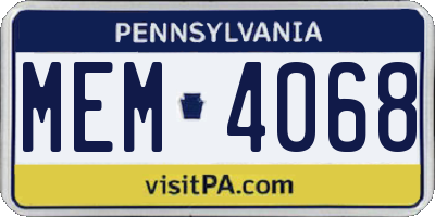 PA license plate MEM4068