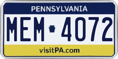 PA license plate MEM4072