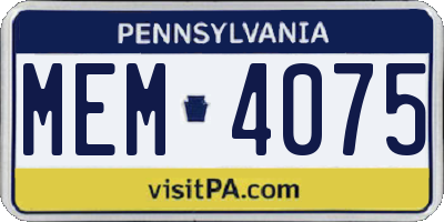 PA license plate MEM4075
