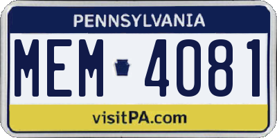 PA license plate MEM4081