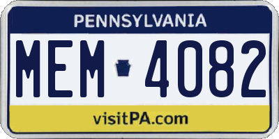 PA license plate MEM4082