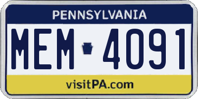 PA license plate MEM4091