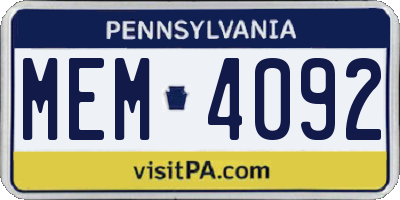 PA license plate MEM4092