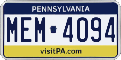 PA license plate MEM4094