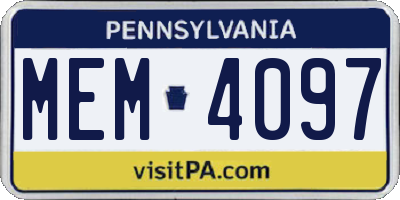PA license plate MEM4097