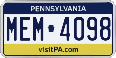 PA license plate MEM4098