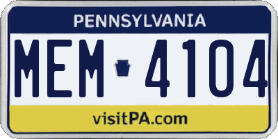 PA license plate MEM4104