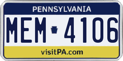 PA license plate MEM4106