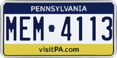 PA license plate MEM4113