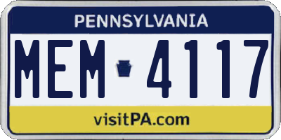 PA license plate MEM4117
