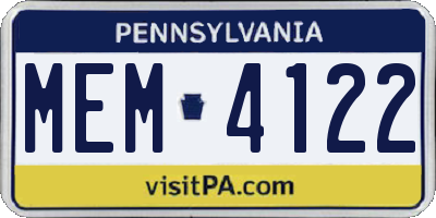 PA license plate MEM4122