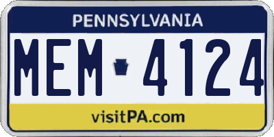PA license plate MEM4124