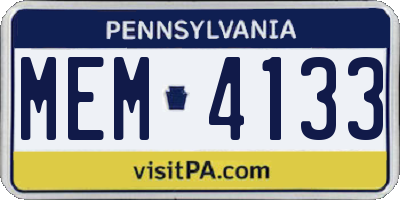 PA license plate MEM4133
