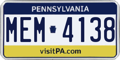 PA license plate MEM4138