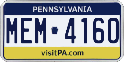 PA license plate MEM4160