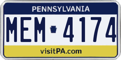 PA license plate MEM4174