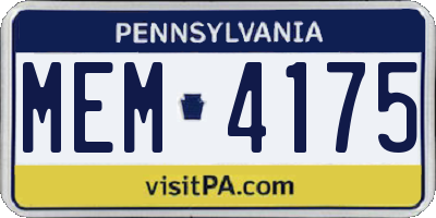 PA license plate MEM4175