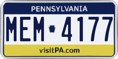 PA license plate MEM4177