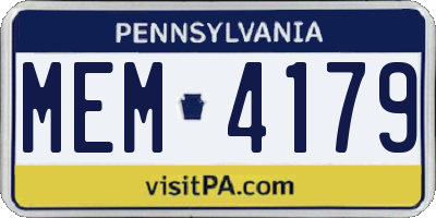 PA license plate MEM4179
