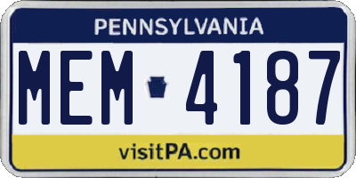 PA license plate MEM4187