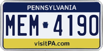 PA license plate MEM4190