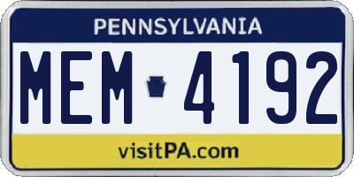 PA license plate MEM4192