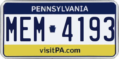 PA license plate MEM4193