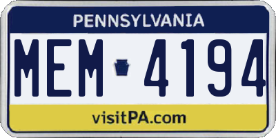 PA license plate MEM4194