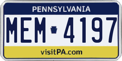 PA license plate MEM4197