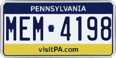PA license plate MEM4198