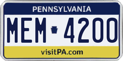PA license plate MEM4200