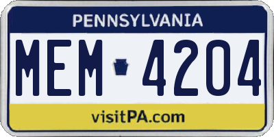 PA license plate MEM4204