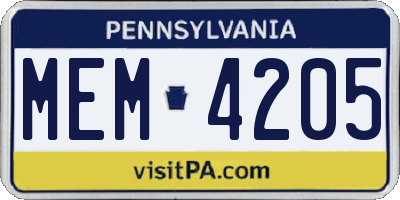 PA license plate MEM4205