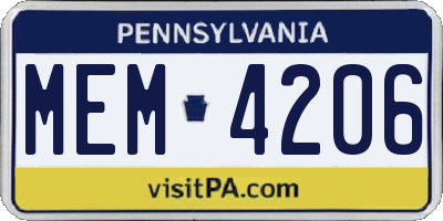 PA license plate MEM4206
