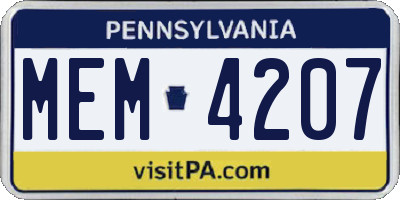 PA license plate MEM4207