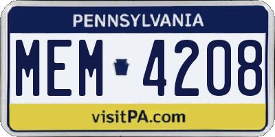 PA license plate MEM4208