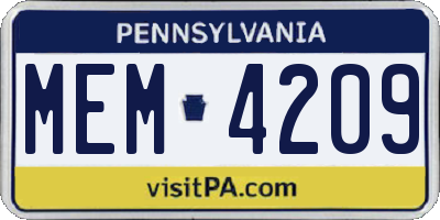 PA license plate MEM4209